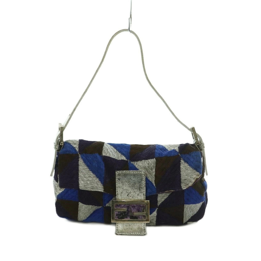 Fendi Mamma Bucket Handbag Patchwork Blue Purple Brown Silver